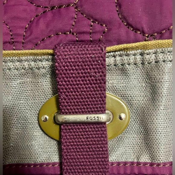 FOSSIL KEY-PER NYLON QUILTED MESSENGER BAG PURPLE WITH MATCHING POUCH - Picture 3 of 15